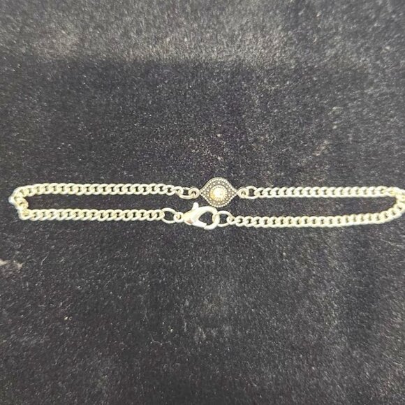 Evil Eye handcrafted bracelet, silver in color, with clear crystal stone, 8.5 " - Picture 1 of 5